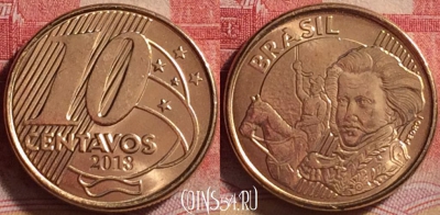 Бразилия 10 сентаво 2018 года, KM# 649.2, 229j-022