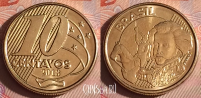 Бразилия 10 сентаво 2018 года, KM# 649.2, 335-105