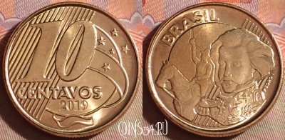 Бразилия 10 сентаво 2019 года, KM# 649.2, 289f-095