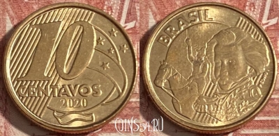 Бразилия 10 сентаво 2020 года, KM# 649, 362r-144 ♛