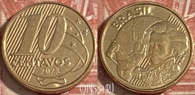 Бразилия 10 сентаво 2023 года, KM# 649, 353r-130 ♛
