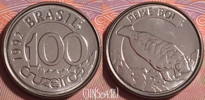 Бразилия 100 крузейро 1992 года, KM# 623, UNC, 041k-017