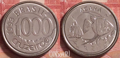 Бразилия 1000 крузейро 1993 года, KM# 626, UNC, 269j-016