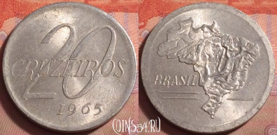 Бразилия 20 крузейро 1965 года, KM# 573, UNC, 081k-031