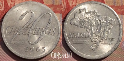 Бразилия 20 крузейро 1965 года, KM# 573, UNC, 256b-132