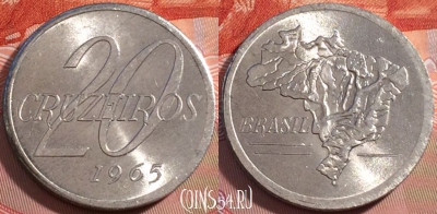 Бразилия 20 крузейро 1965 года, KM# 573, UNC, 272-094