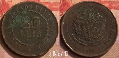 Бразилия 20 реалов 1895 года, KM# 490, 445-053 ♛