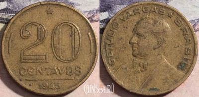 Бразилия 20 сентаво 1943 года, KM# 556a, a068-002
