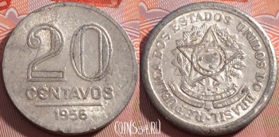 Бразилия 20 сентаво 1956 года, KM# 565, 272-096