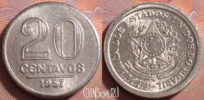 Бразилия 20 сентаво 1957 года, KM# 565, UNC, 081k-079