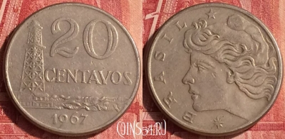 Бразилия 20 сентаво 1967 года, KM# 579, 342o-127