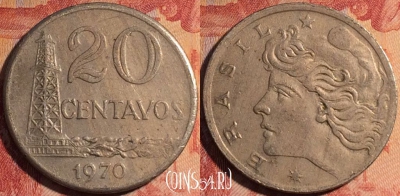 Бразилия 20 сентаво 1970 года, KM# 579, 159b-115