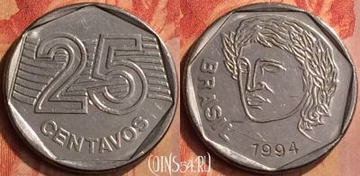 Бразилия 25 сентаво 1994 года, KM# 634, 102n-057