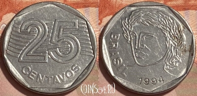 Бразилия 25 сентаво 1994 года, KM# 634, 218r-011