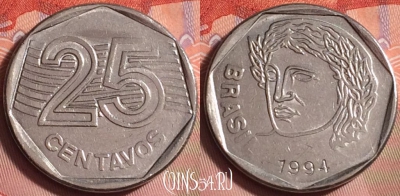 Бразилия 25 сентаво 1994 года, KM# 634, 228k-007