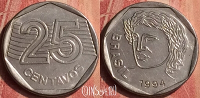 Бразилия 25 сентаво 1994 года, KM# 634, 385n-006
