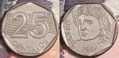 Бразилия 25 сентаво 1994 года, KM# 634, a085-077