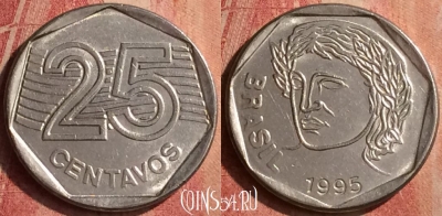 Бразилия 25 сентаво 1995 года, KM# 634, 388n-075