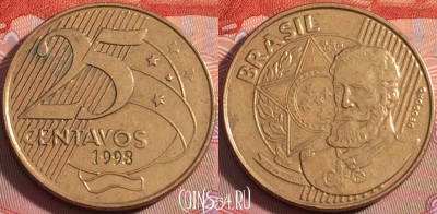 Бразилия 25 сентаво 1998 года, KM# 650, 114b-107