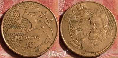 Бразилия 25 сентаво 2001 года, KM# 650, 392-086