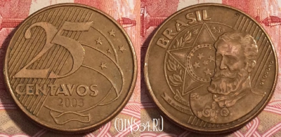 Бразилия 25 сентаво 2003 года, KM# 650, 227-140