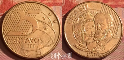 Бразилия 25 сентаво 2007 года, KM# 650, 312l-034