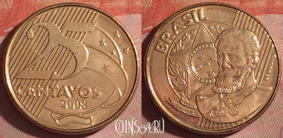 Бразилия 25 сентаво 2008 года, KM# 650, 052i-194