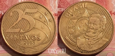 Бразилия 25 сентаво 2008 года, KM# 650, 208-095
