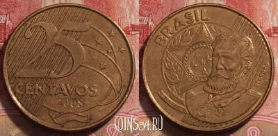 Бразилия 25 сентаво 2008 года, KM# 650, 228-053
