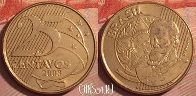 Бразилия 25 сентаво 2008 года, KM# 650, 357k-085