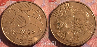 Бразилия 25 сентаво 2008 года, KM# 650, a136-041
