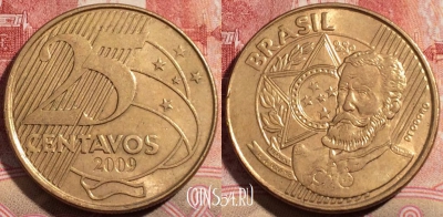Бразилия 25 сентаво 2009 года, KM# 650, 215-036