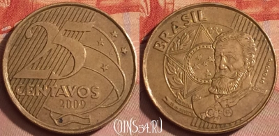 Бразилия 25 сентаво 2009 года, KM# 650, 363k-059