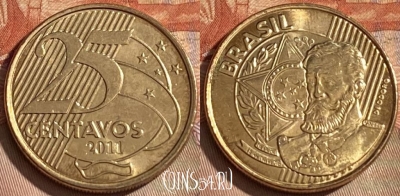 Бразилия 25 сентаво 2011 года, KM# 650, 118r-027 ♛