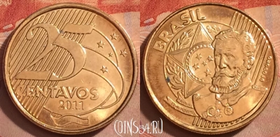 Бразилия 25 сентаво 2011 года, KM# 650, 374k-103 ♛