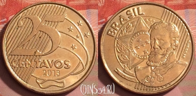 Бразилия 25 сентаво 2013 года, KM# 650, 196l-102