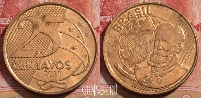 Бразилия 25 сентаво 2013 года, KM# 650, 226-144