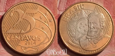 Бразилия 25 сентаво 2014 года, KM# 650, 060l-101