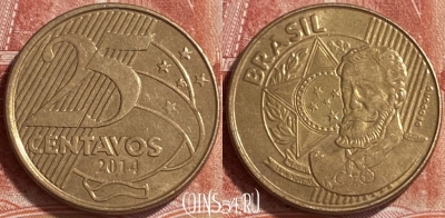 Бразилия 25 сентаво 2014 года, KM# 650, 239r-084