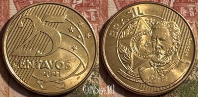 Бразилия 25 сентаво 2021 года, KM# 650, 185s-068