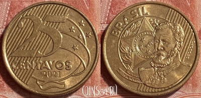Бразилия 25 сентаво 2021 года, KM# 650, 239r-023 ♛