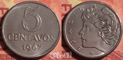 Бразилия 5 сентаво 1967 года, KM# 577.1, 170j-011