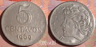 Бразилия 5 сентаво 1969 года, KM# 577.2, 259c-093