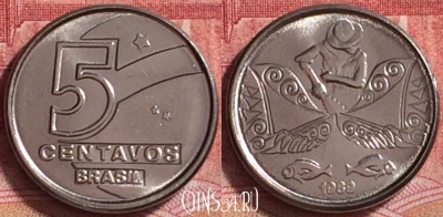 Бразилия 5 сентаво 1989 года, KM# 612, UNC, 260j-115