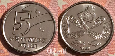 Бразилия 5 сентаво 1989 года, KM# 612, UNC, 379-084
