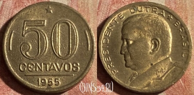 Бразилия 50 сентаво 1955 года, KM# 563, 183p-073