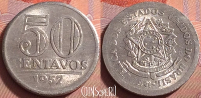 Бразилия 50 сентаво 1957 года, KM# 569, UNC, 080k-133