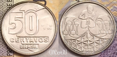 Бразилия 50 сентаво 1989 года, KM# 614, UNC, 156-049