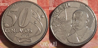 Бразилия 50 сентаво 2002 года, KM# 651a, 260-022