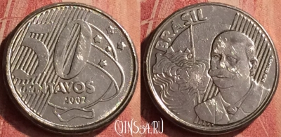 Бразилия 50 сентаво 2002 года, KM# 651a, 385n-011